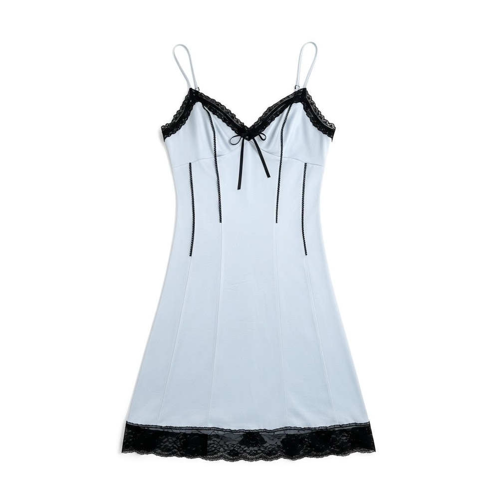 Anthropologie V-Neck Lace-Trim Vintage Slip Dress Light Blue NWT Size 2 Women